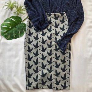 H&M’s grey & navy goose print pencil midi skirt